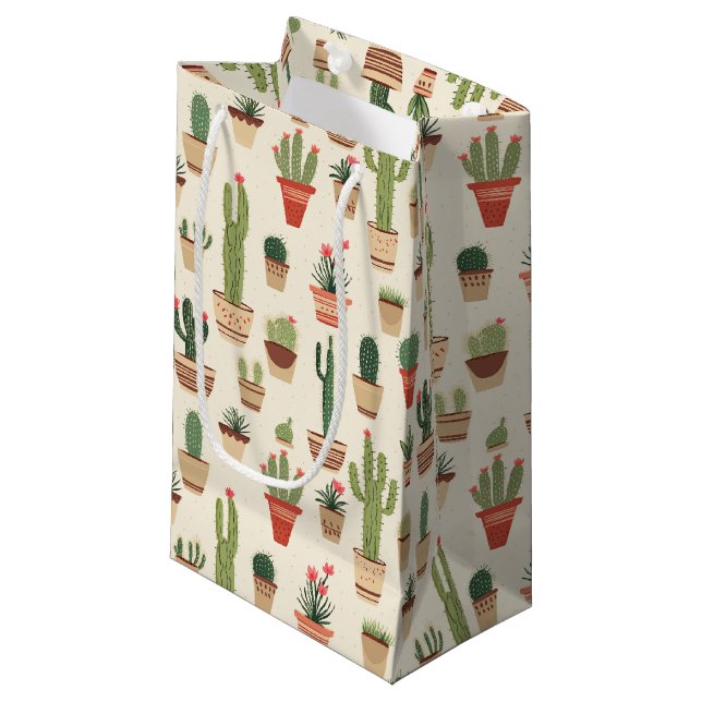 Cute Cactus Pota Custom Gift Bag - Small, Glossy (Front Angled)