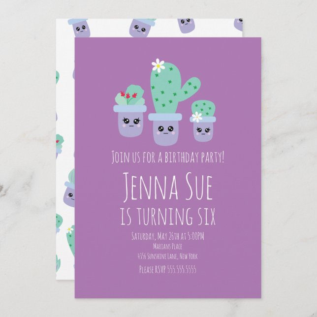 Cute Cactus Potted Plant Birthday Party (Front/Back)