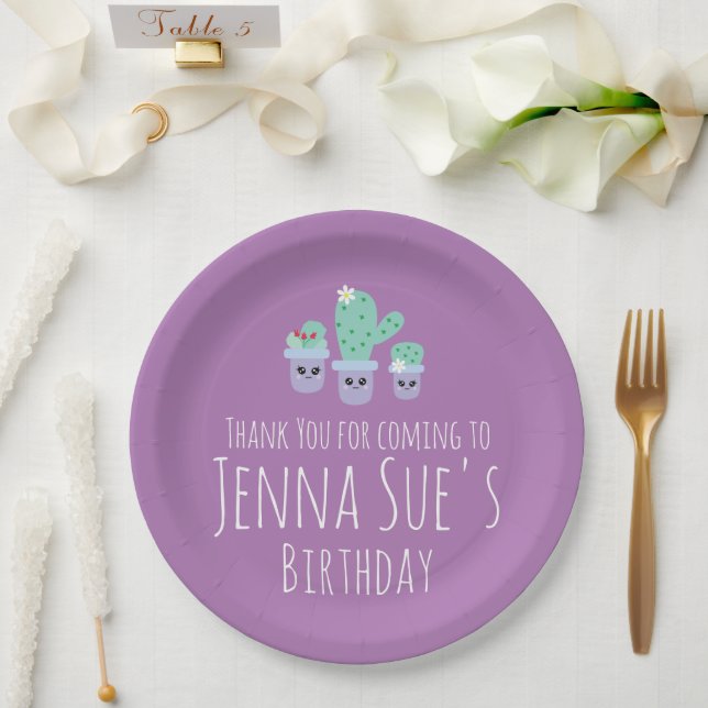 Cute Cactus Potted Plant Birthday  Thank You   Bal Paper Plate (Wedding)