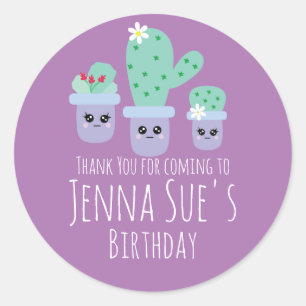 Cute Cactus Potted Plant Birthday Thank You Classic Round Sticker