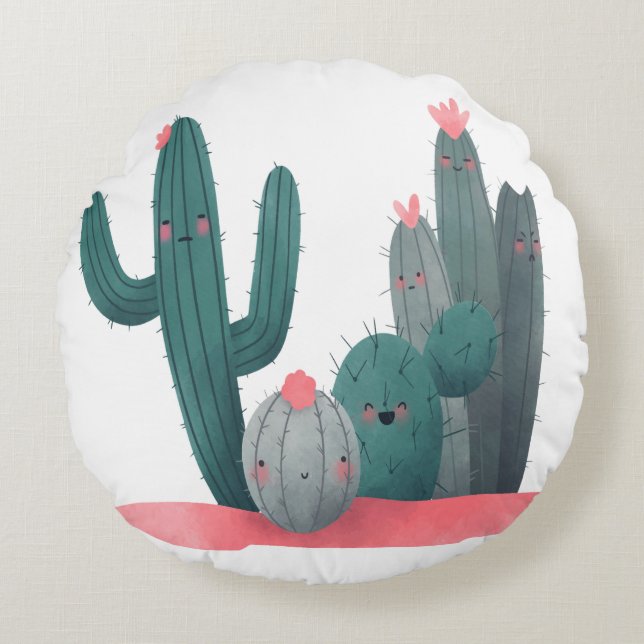 cute Cactus Round Cushion (Front)