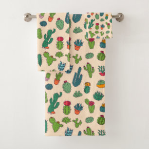 Cute Cactus Standing Pattern Bath Towel Set
