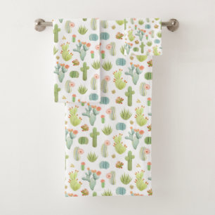 Cute Cactus Standing Pattern Bath Towel Set
