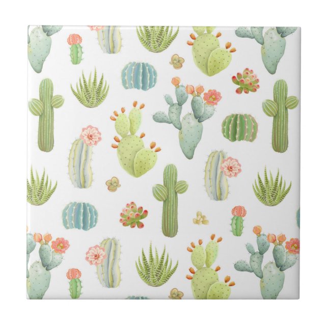 Cute Cactus Standing Pattern Ceramic Tile (Front)