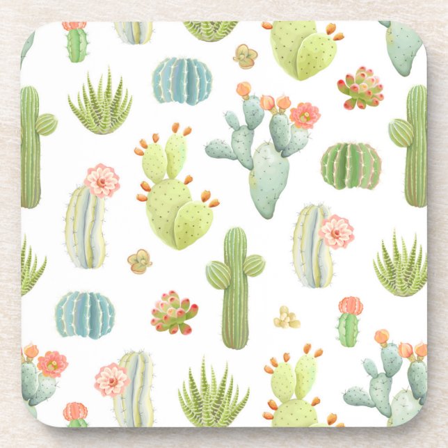 Cute Cactus Standing Pattern Coaster (Front)