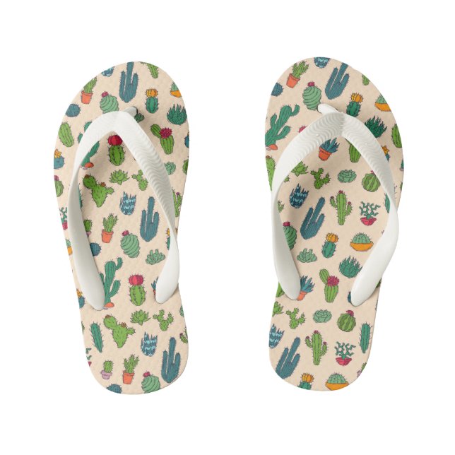 Cute Cactus Standing Pattern Kid's Thongs (Footbed)