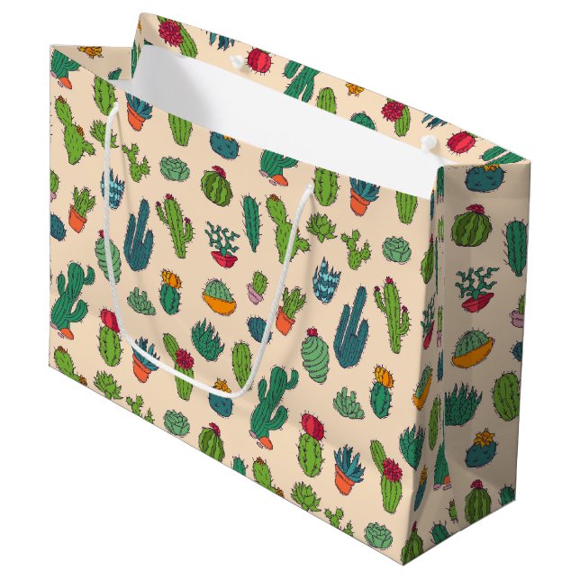 Cute Cactus Standing Pattern Large Gift Bag (Front Angled)