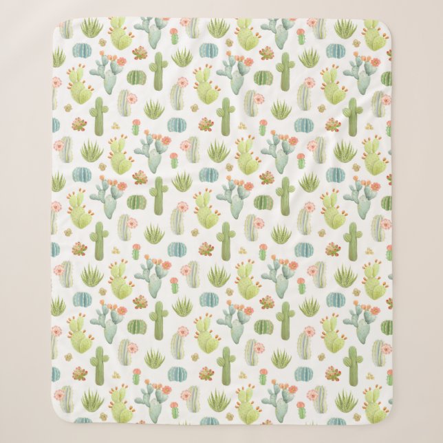 Cute Cactus Standing Pattern Sherpa Blanket (Front)