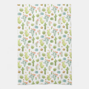 Cute Cactus Standing Pattern Tea Towel