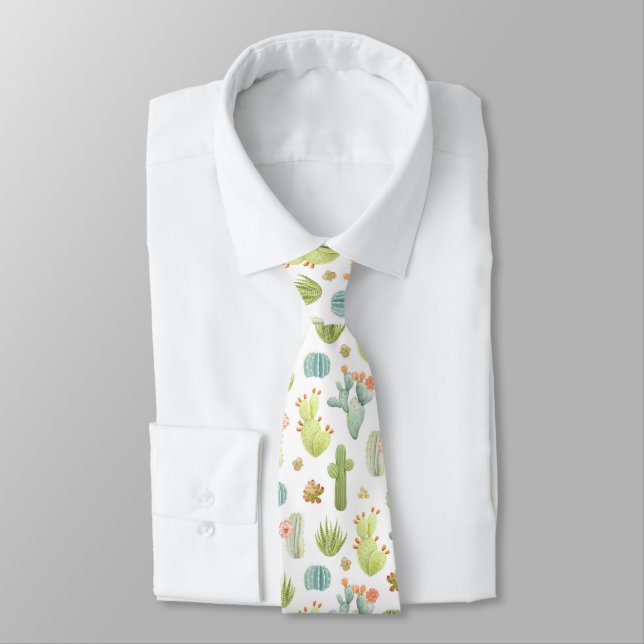 Cute Cactus Standing Pattern Tie (Tied)