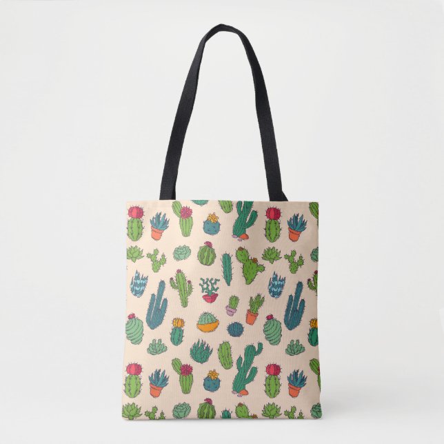 Cute Cactus Standing Pattern Tote Bag (Front)