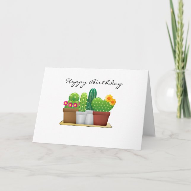 Cute  Cactus /Succulent Garden Happy Birthday Card (Front)