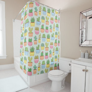 Cute Cactus Succulent Plant Doodles Pattern Shower Curtain