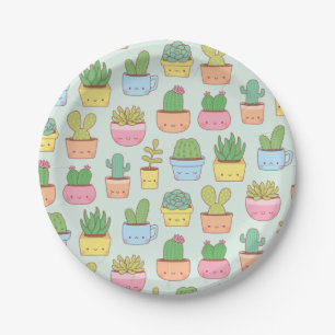 Cute Cactus Succulent Plant Pattern Party Paper Plate