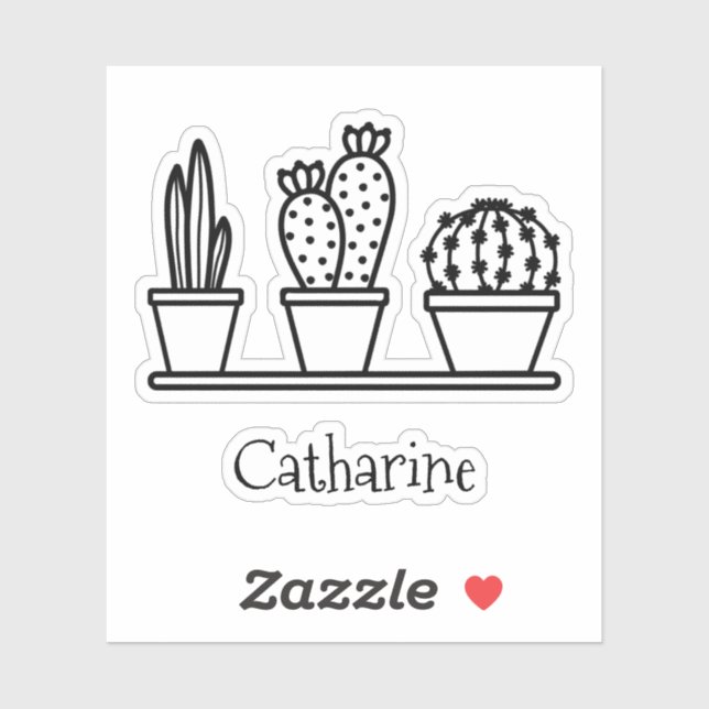 Cute Cactus Succulents Drawing Custom Name (Sheet)
