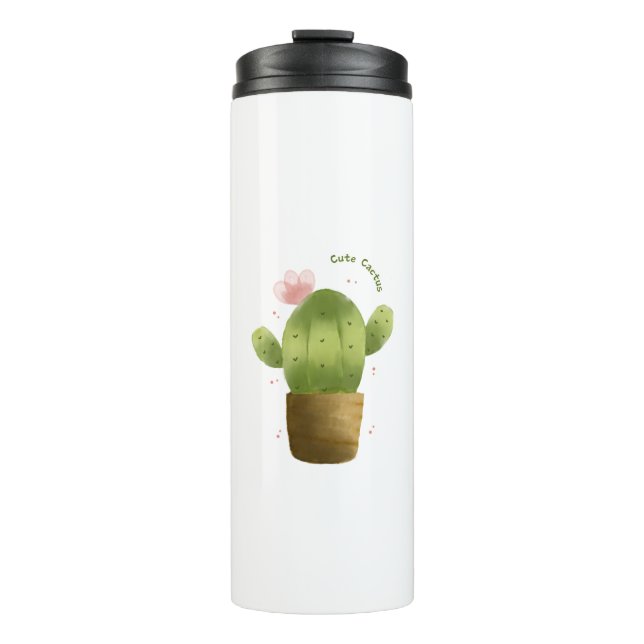 Cute Cactus Travel Tumbler – Kawaii Succulent Cup (Front)
