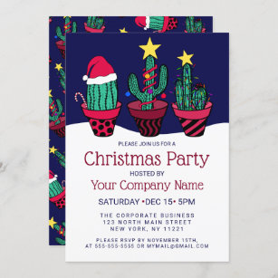 Cute Cactus Tree Lights Corporate Christmas Invitation
