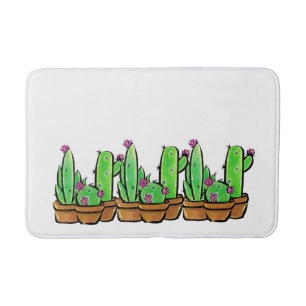 Cute Cactus Trio Illustration Bath Mat