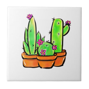 Cute Cactus Trio Illustration Ceramic Tile