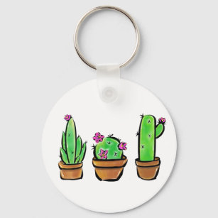 Cute Cactus Trio Illustration Key Ring