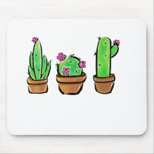 Cute Cactus Trio Illustration Mouse Pad