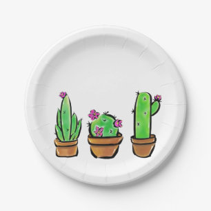 Cute Cactus Trio Illustration Paper Plate