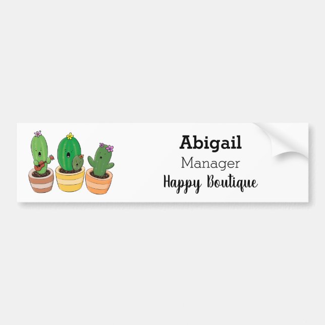 Cute cactus trio singing cartoon illustration bumper sticker (Front)