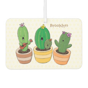 Cute cactus trio singing cartoon illustration car air freshener