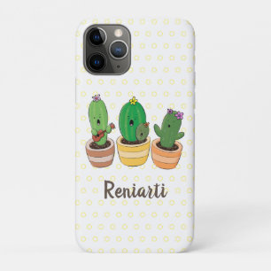 Cute cactus trio singing cartoon illustration iPhone 11 pro case