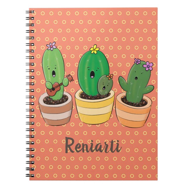 Cute cactus trio singing cartoon illustration notebook (Front)