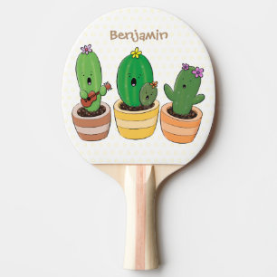 Cute cactus trio singing cartoon illustration ping pong paddle