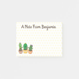Cute cactus trio singing cartoon illustration post-it notes