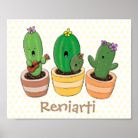 Cute cactus trio singing cartoon illustration