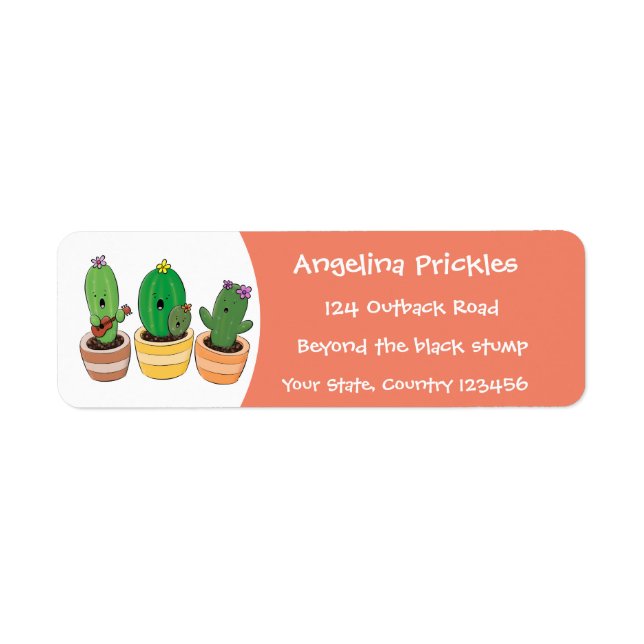 Cute cactus trio singing cartoon illustration return address label (Front)