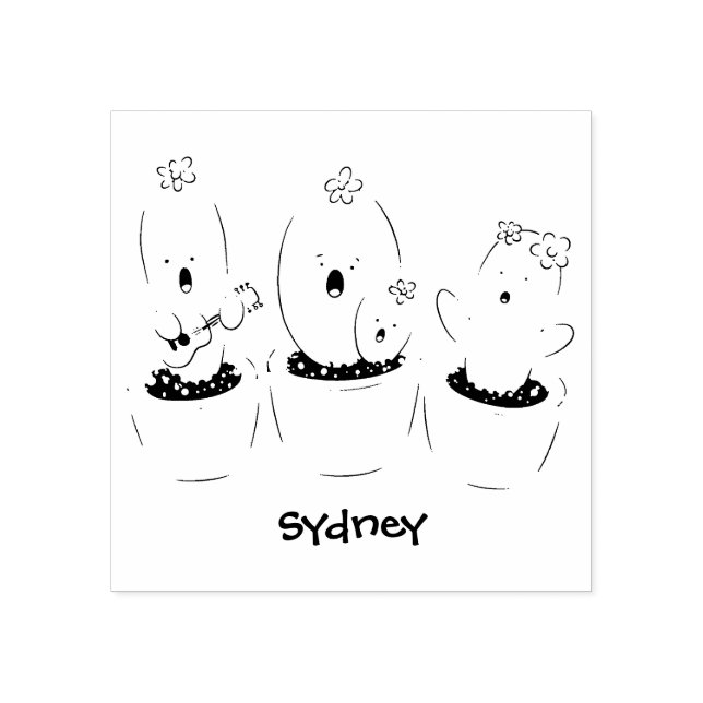 Cute cactus trio singing cartoon illustration rubber stamp (Imprint)