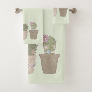 Cute Cactus Trio Wearing Jewellery Bath Towel Set