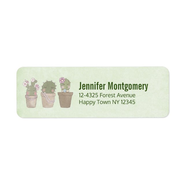 Cute Cactus Trio Wearing Jewellery  Return Address Label (Front)