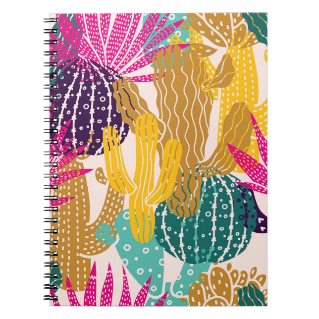 Cute Cactus Vintage Seamless Illustration. Notebook (Front)