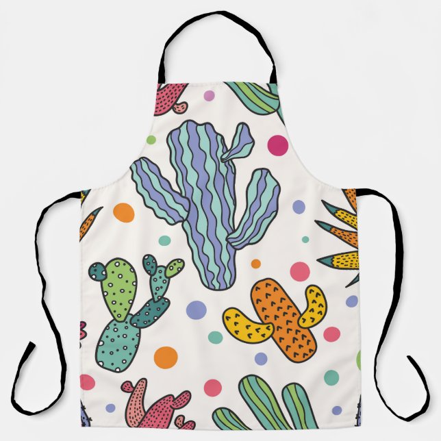 Cute Cactus Vintage Seamless Pattern Apron (Front)