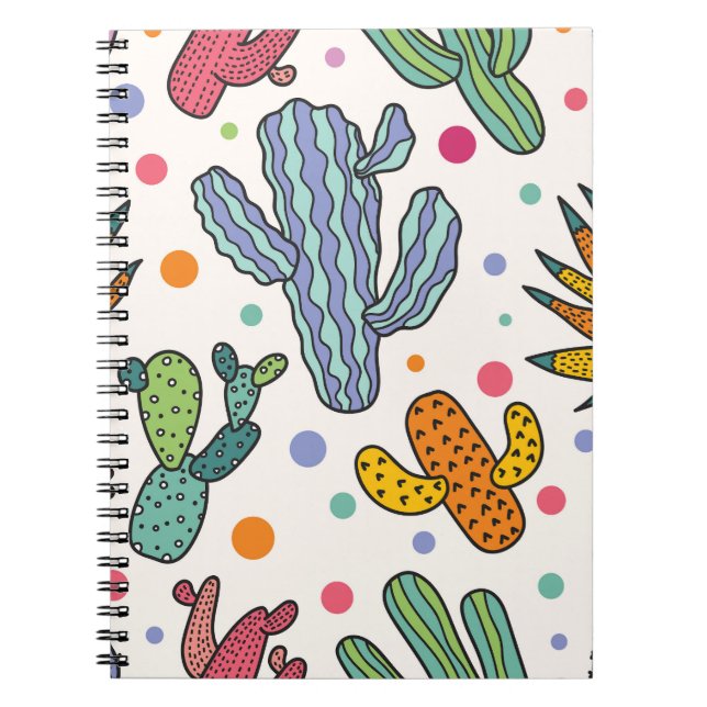 Cute Cactus Vintage Seamless Pattern Notebook (Front)