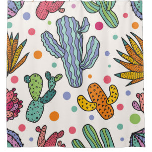 Cute Cactus Vintage Seamless Pattern Shower Curtain