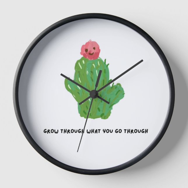 Cute Cactus Wall Clock – Inspirational Quote (Front)