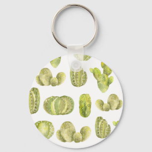 Cute Cactus, Watercolor Seamless Decor. Key Ring