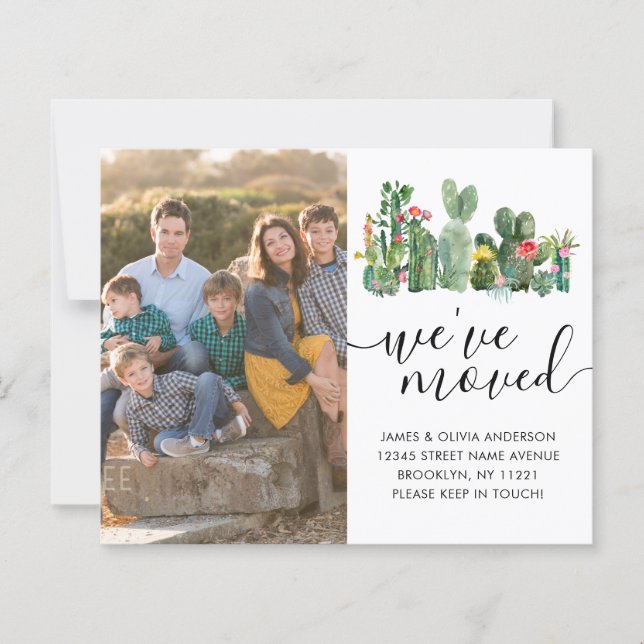 Cute Cactus We've Moved Photo Moving Announcement (Front)