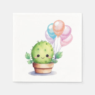 Cute Cactus with Birthday Balloons Napkin