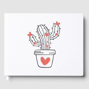 Cute cactus with hearts in green guest book