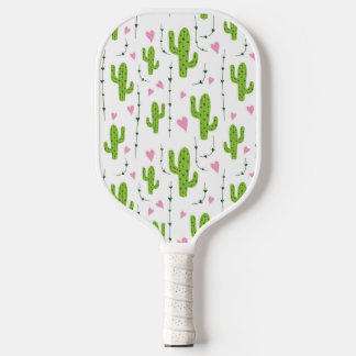 Cute cactus with hearts in green pickleball paddle