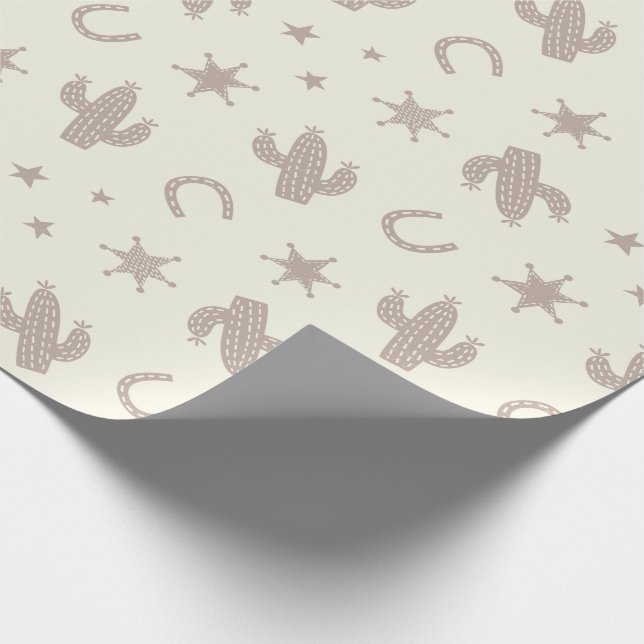 Cute Cactuses and Sheriff Badges cream Wrapping Paper (Corner)