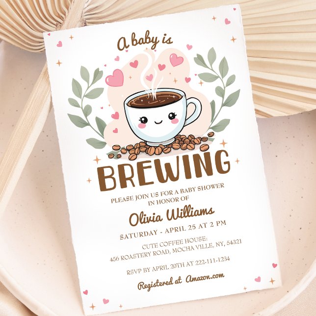 Cute Cafe Bebe Baby Is Brewing Coffee Baby Shower Invitation (Creator Uploaded)