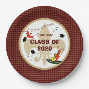 Cute Cajun Crawfish Maroon Gold Graduation Paper Plate